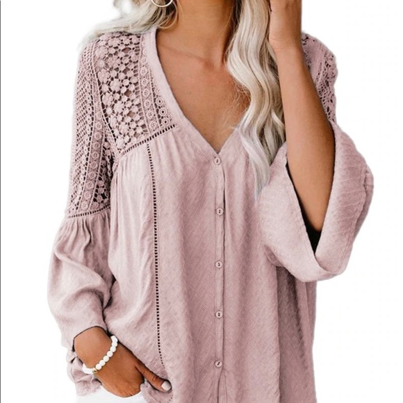 Love Stitch Boho Du Jour Crochet Blouse - Color Pink Size Small - Picture 3 of 8